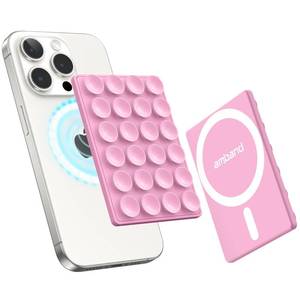 lot 14278 image: amBand Airplane Travel Essentials Phone Holder, Anti-Slip Magnetic Suction Cup Phone Mount for iPhone Fits Magsafe Attachment, InfluencerSharerContent Creator Must Haves for SelfieVideo, Peony Pink