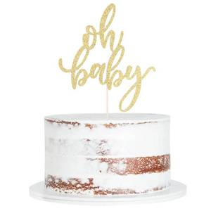 lot 14283 image: Qertesl Glitter Oh Baby Cake Topper, Baby Party Cake Decoration, Baptism or Gender Reveal Party Cake Decoration. (gold)