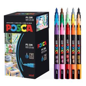 lot 14300 image: posca Paint Markers, 3M Fine Point Acrylic Paint Pens with Reversible Tips, Art Supplies For Gifts, Decorations, Fabric, Metal, Glass, Wood and Canvas, Set of 24