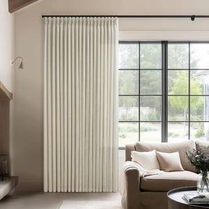 lot 14302 image: Extra Wide 70 Inch Width Pinch Pleated Curtains 96 Inch Length for Living Room Thick Beige Linen Boho Curtain Memory Shape Light Filtering Privacy for Bedroom Large Windows Hooks Rings 1 Panel 70x96