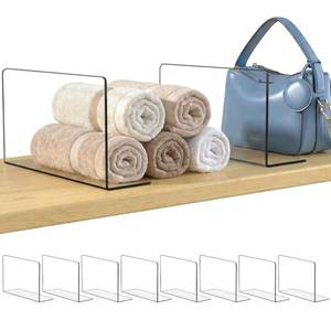 lot 14306 image: SortNStore Shelf Dividers for Closet Organization 6 Tall x 10 Deep, Deeper Adhesive Separators Features Acrylic Material and Provides Storage for Babywear and Purses in Bedroom Cabinets(8-Pack)