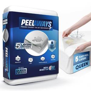 lot 14320 image: Peelaways Incontinence Bed Sheets & Waterproof Mattress Protector �� 5-Layer Disposable Fitted Sheets for Elderly, Caregivers & Bedwetting  Soft, Breathable, Leak-Proof  Queen 80x60x12