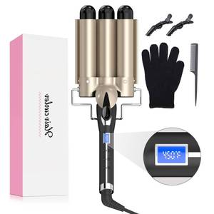 lot 14321 image: Hair Waver 1 14 Inch Crimper for Large Loose Waves, AIMERVO 3 Barrel Curling Iron 1.25, 15 Heat Settings 170-450°F for All Hair Types, Ceramic Jumbo Curling Wand, Dual Voltage, for Mid to Long Hair