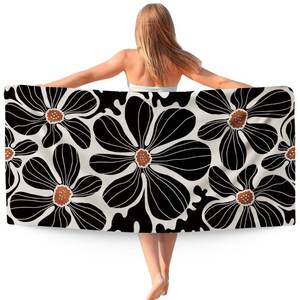 lot 14336 image: WAITPI Black Boho Floral Beach Towel Gifts for Women, Botanical Microfiber Beach Towels Oversized 30x60 Inch, Boho Flowers Quick Dry Travel Sand Free Beach Towel Decor for Bathroom Swimming Pool