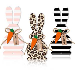 lot 14356 image: Marsui 3 Pcs Easter Bunny Signs for Table Decoration Black Leopard Wooden Pink Bunny with Carrot Rope Bow Easter Table Centerpieces for Desk Tiered Tray Shelf Home Office Mantal Party Favors