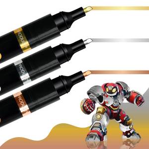 lot 14357 image: COORIART 3 Colors Liquid Chrome Markers - Permanent Mirror Chrome Pens, Chrome Paint Pens for Plastic, Metal, Model Painting, Touch Up & Repair Kit, Set of 3 Colors (Chrome, Gold, Copper)