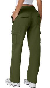 lot 14359 image: QINSEN Womens Medium Waist Cargo Pants Casual Heavy Fleece Cargo Sweatpants Olive Green S