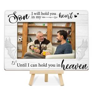 lot 14364 image: OXRUN Memorial Gifts for Loss of Son, Memorial Picture Frame, Sympathy Gifts Wooden Photo Frame with Easel, 4x6 Child Loss Picture Frame for Tabletop Display - G02