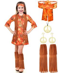 lot 14368 image: Haysandy Kids Hippie Costume Set 60s 70s Hippie Dress Peace Sign Party Accessories for Carnival Halloween Cosplay Party(Stylish Style,L)