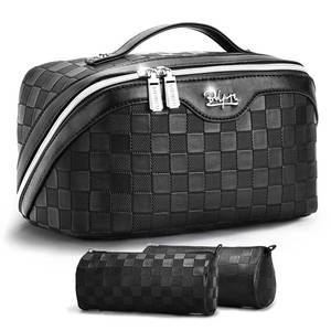 lot 14373 image: BOYATU Travel Makeup Bag Organizer 3 Pcs Set Large Capacity Cosmetic Bags Holds 10��20 100ml Full-Size Bottles for 3��15 Day Trips - 180°Open-Flat Make up Case 3-sec touch-up - Toiletry Bag Gift women