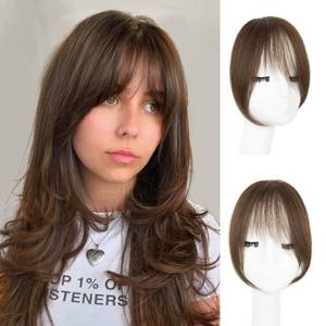 lot 14394 image: EINAEY Clip in Bangs �� 100% Real Human Hair Fringe with Temples, Medium Brown French Bangs Hair Clip Hairpiece for Women, Natural Look, Easy Trim & Secure BB Clips for Daily Wear