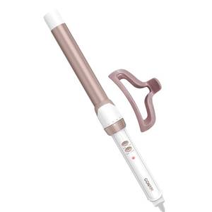 lot 14399 image: Conair Double Ceramic 1-Inch Curling Wand with Claw Clip, Produces Flawless Waves, Curling Iron for Use on Medium and Long Hair, 30 Heat Setting Curling Iron, White