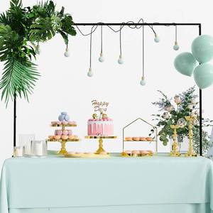 lot 14401 image: Xiomot Over The Table Rod Stand with Clamps Adjustable 13-42 Tall 29-98 Length Black Table Arch Hanging for Wedding Birthday Party Halloween Christmas
