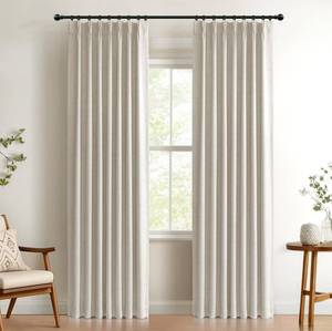 lot 14402 image: 100% Blackout Shield Polyester Pinch Pleated Curtains Blackout, Pleated Drapes with Hooks 96 Inch Long 2 Panels Set, Polyester Blackout Curtains for Bedroom & Living Room, 40 W x 96 L, Beige