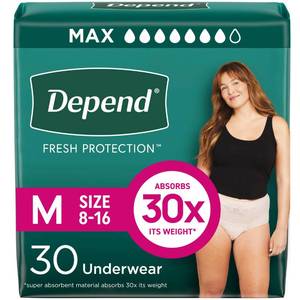 lot 14416 image: Depend Fresh Protection Adult Diapers, Incontinence & Postpartum Bladder Leak Underwear for Women, Disposable, Maximum, Medium, Blush, 30 Count, Packaging May Vary