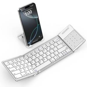 lot 14424 image: SODI Foldable Keyboard with Touchpad, Portable Wireless Keyboard for Mac with Stand Holder and PU Leather Cover, Rechargeable Pocket Folding Key Board for iPad, iPhone, Mac iOS Tablets & Laptop