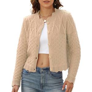 lot 14425 image: Women Cardigan Sweaters Fashion Outfit Clothes Trendy Cropped Fall Jackets 2025 Casual Long Sleeve Tops Short Button Down Winter Womens Dressy Open Front Cable Knit Sweater-L-AP-M