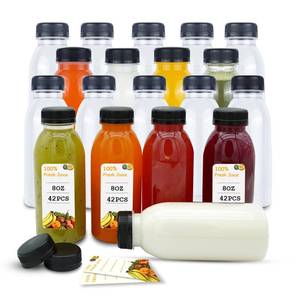 lot 15610 image: Holotap 42 Pcs 8 OZ Plastic Juice Bottles with Caps, Empty Clear Disposable Bulk Plastic Bottles with White Tamper Evident Caps Lids