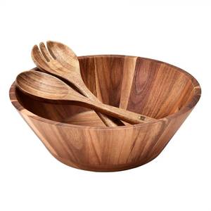 lot 15611 image: JF JAMES.F Wooden Salad Bowl, 12 Acacia Wood Large Salad Bowl Set Big Salad Serving Bowl with Serving Utensils