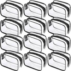 lot 16084 image: Weewooday 12 Pieces Clear Makeup Bags Cosmetic Storage Bags PVC Zipper Pouches Travel Waterproof Makeup Plastic Case for Women Organizing Toiletries Traveling Bathroom(Small,Black)