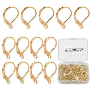 lot 16094 image: MICROAMOY 100Pcs 14K Gold Filled Leverback Earwires French Earring Hooks,Hypoallergenic Dangle Ear Wire Findings for DIY Jewelry Making Supplies (Gold-French Earring Hooks)