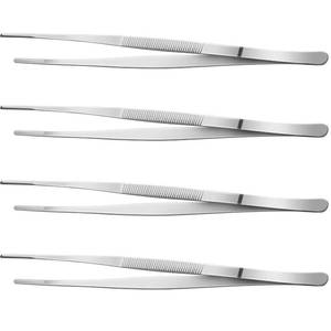 lot 16102 image: Yaomiao 4 Packs 12 Inch Bar Tweezers Silver Cocktail Tongs Long Garnish Tweezers Stainless Steel Bartender Kitchen Cooking Tongs for Cocktail Food Fruit Korean BBQ Bartender Chef, Multi-use
