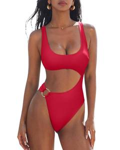 lot 16135 image: SUUKSESS Women Sexy One Piece Tummy Control Swimsuit Cutout Backless Slimming Swimwear 2025 Cheeky Side O-Ring Bathing Suit (Red,Small)
