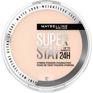 lot 16139 image: Maybelline Super Stay Up to 24HR Hybrid Powder-Foundation, Medium-to-Full Coverage Makeup, Matte Finish, 112, 1 Count