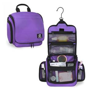 lot 16140 image: Goloni Hanging Toiletry Bag, 10 Compartments Water-Resistant Makeup Bag with 360° Spinning Metal Hook, Large Travel Cosmetic Organizer for Men & Women, Purple (7.05oz)