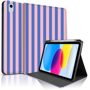 lot 16144 image: TopPerfekt Case for iPad 11th (A16) 11-inch 202510th Generation 10.9-inch 2022, Striped Cute Girly Collegiate Style Case with Pencil Holder for Kids, Boys, Girls, Anti-SlipAnti-Shock - Blue Pink