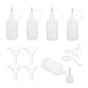 lot 16151 image: MECCANIXITY 5Pcs Needle Tip Squeeze Bottle, 30ml1oz Glue Tip Applicator Bottles Plastic Liquid Glue Bottle for Paper Crafts, Painting, Oil, Ink(Clear, with 5 Funnel)