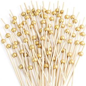 lot 16168 image: 200 Pcs Cocktail Picks, 4.7 Inch Toothpicks for Appetizers, Bamboo Cocktail Sticks Skewers for Drinks, Desserts, Charcuterie, Wedding Party Fancy Toothpicks, Gold Pearl Mini Food Picks Decorative