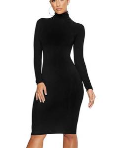 lot 16178 image: Womens Casual Long Sleeve Bodycon Sexy Turtleneck Midi Club Party Pencil Dresses, Medium, Black