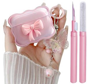 lot 16181 image: Compatible with AirPods Pro 3 Clear Case Cute Pink, 3D Bow Pattern Desiged iPods Pro 3rd Generation Cases with Butterfly Keychain, Soft TPU Protective Cover and Cleaner Kit for Girls Women
