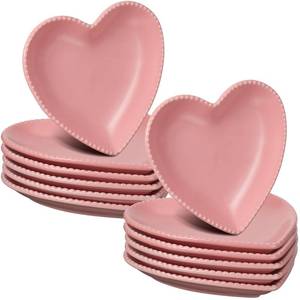lot 17592 image: Meanplan 12 pcs Heart Shaped Plates Ceramic Salad 6.9 Inches Ceramic Graduation Plates Dinner Heart Shaped Serving Dish Dessert Elegant for Kitchen Steak Snacks(Pink)