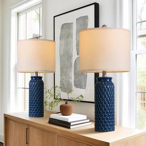 lot 17593 image: USumkky 27 Ceramic Table Lamps Set of 2 - Modern Farmhouse & Boho Style, Bedside Nightstand Lamps for Bedroom, Living Room End Table Lamps, Small Desk Lamp(Blue)