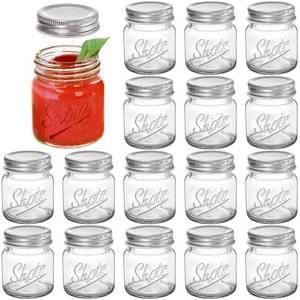 lot 17594 image: Lawei Set of 16 Mini Mason Jars with Lids - 2 Oz Mason Jars Shot Glasses Mason Shooter Glass for Drinks Shot Favors Desserts