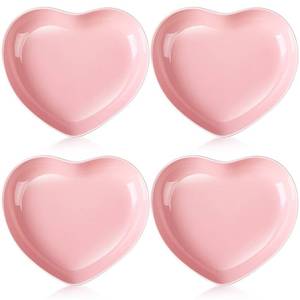 lot 17596 image: Tioncy 4 Pcs Ceramic Heart Shaped Plates 9 Inches Wedding Mothers Day Porcelain Bowls Cute Dinner Dishes for Dessert Salad Appetizer Party Supplies(Pink)