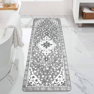 lot 17598 image: Uphome Boho Vintage Bathroom Rug Runner Gray Non-Slip Soft Long Bath Mat Machine Washable Oriental Bathroom Mats Traditional Tribal Floral Bath Rugs for Sink Shower Tub, 20x59 inch