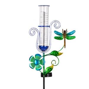 lot 17600 image: HOBYLUBY Dragonfly Rain Gauge Outdoor, Solar Rain Gauge with Led Neon Lights, Freeze Proof Rain Gauges for Patio, Garden Yard, Measuring Precipitation