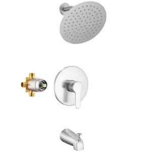 lot 17603 image: GGStudy Shower Faucet Set Brushed Nickel Tub Shower Faucet with 8-Inch Round Rainfall Shower Head and Tub Spout Shower Tub Faucet Set Complete Included Shower ValveTub Shower Trim Kit