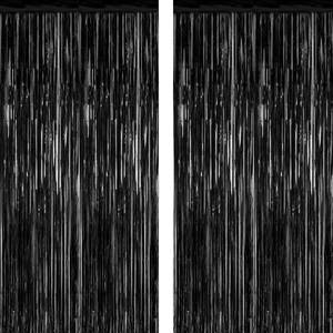 lot 20449 image: 2 Pack 2026 Graduation Party Decorations, 3.28 FT x 7.05 FT Black Backdrop, Metallic Halloween Decorations Photo Backdrop Fringe Curtains Tinsel Backdrop Foil Streamer, Grad Party Supplies