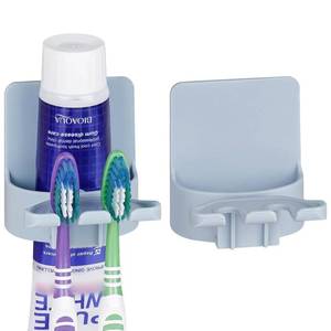 lot 20450 image: 2 PCS Self-Adhesive Toothbrush Holders Wall Mounted, Water Proof Toothbrush Hook, 3 in 1 with Toothbrush Hanger Toothpaste Holder and Gargle Cup Holder for Bathroom Shower (Blue)