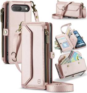 lot 20454 image: Strapurs Wallet Case Compatible with Google Pixel 1010 Pro RFID Blocking 10-Card Holder Soft PU Leather Magnetic Snap Shoulder Strap Zipper Phone Case Fit for Pixel 1010 Pro - Rosegold