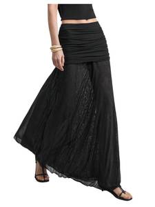 lot 20463 image: Verdusa Womens Maxi Skirts Ruched Mesh Sheer Long Skirt Ruffle Flowy Brunch Going Out Outfits Black Medium