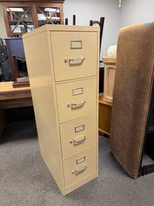 lot 910 image: Tan metal 4 drawer file cabinet 52 x 15 x 25 in