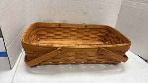 lot 1005 image: Longaberger Handwoven Wooden Basket with Handles 5x18x11