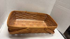 lot 1006 image: Longaberger Handwoven Wooden Basket with Handles and plastic liner 5x18x11