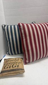 lot 1010 image: Decorative Throw Pillow Set - Striped and Text Design