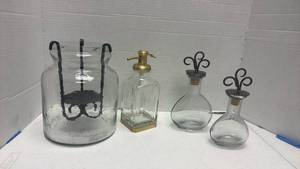 lot 1016 image: Glass candle holder, soap dispenser and more